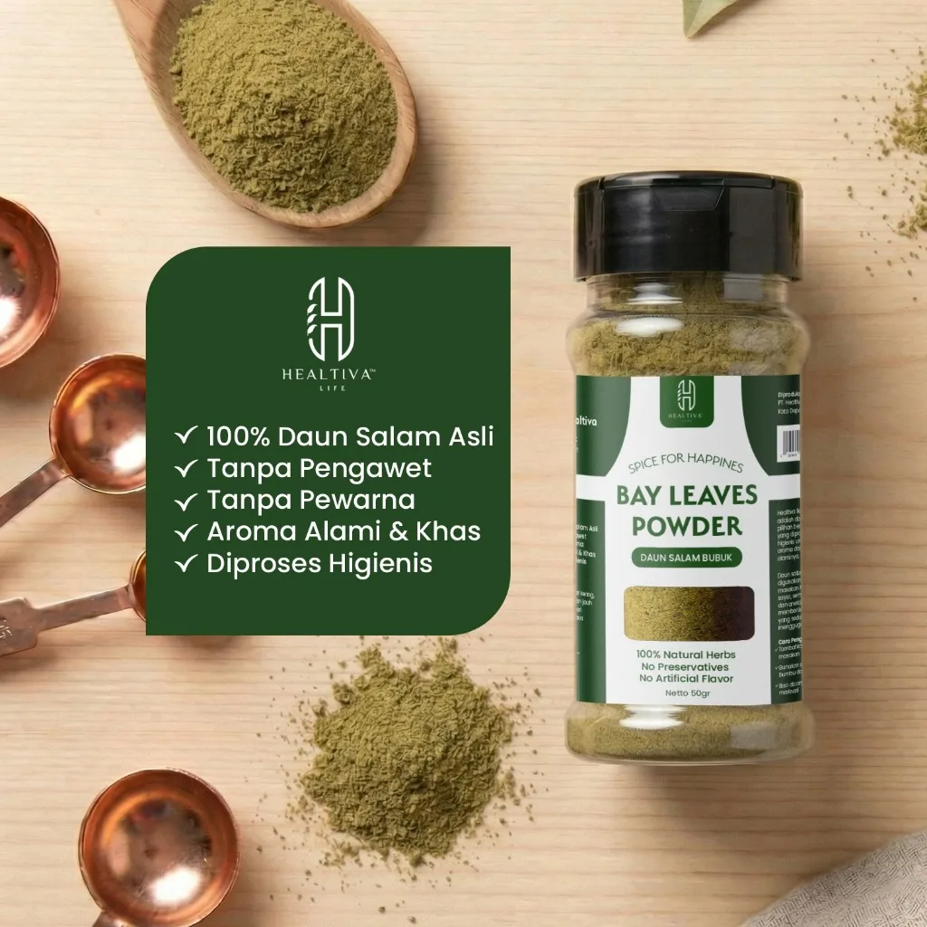 HEALTIVA Bay Leaves Powder 50gr Bubuk Daun Salam Bumbu Masak Alami Non MSG Tanpa Pengawet