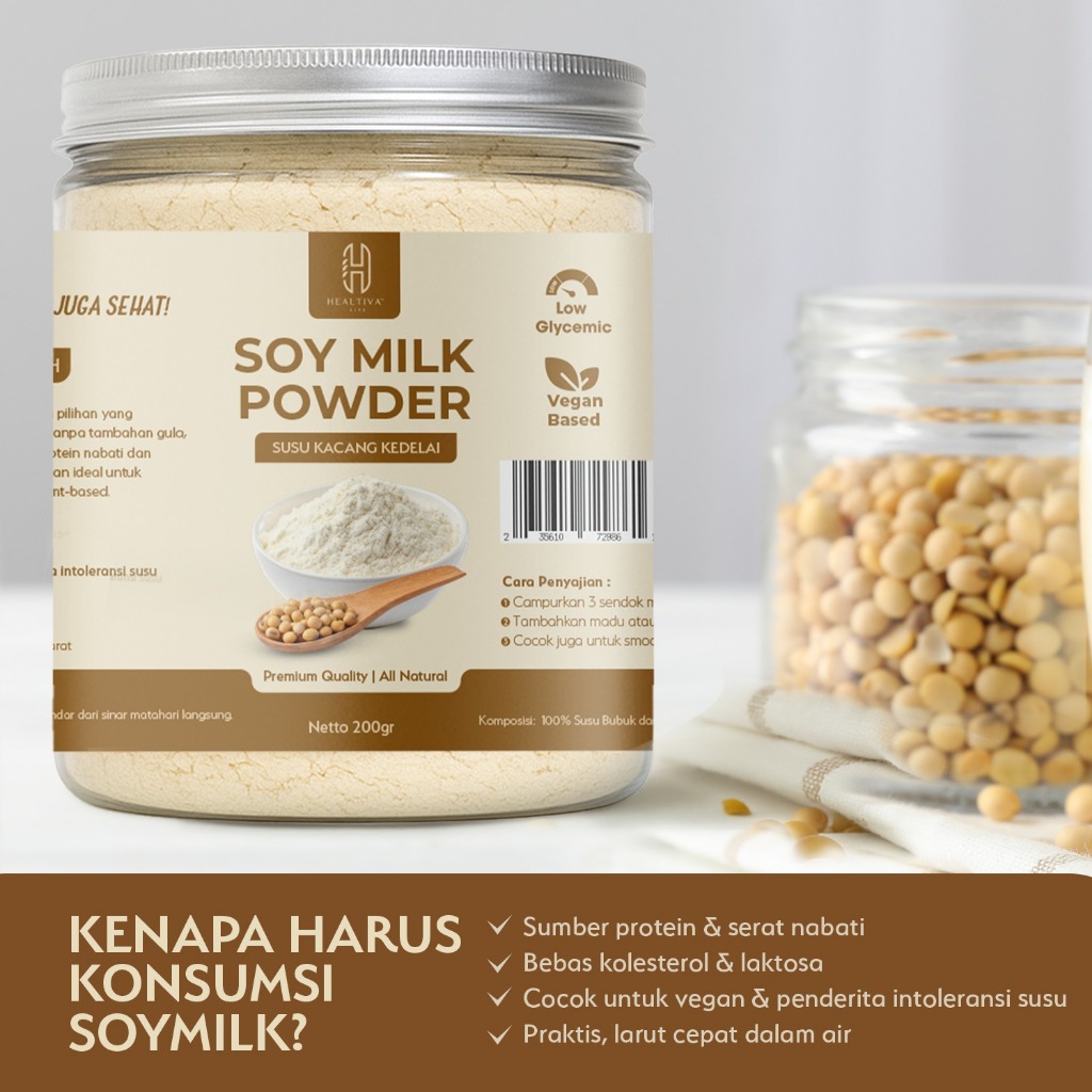 HEALTIVA Susu Kedelai Bubuk Murni Soy Milk Powder Pure Kedele Bubuk Tanpa Gula Tambahan 200gr
