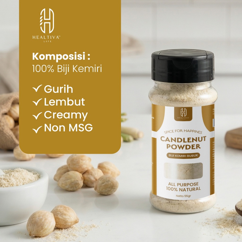 HEALTIVA Biji Kemiri Bubuk 55gr Candlenut powder Tanpa MSG Bumbu Masakan