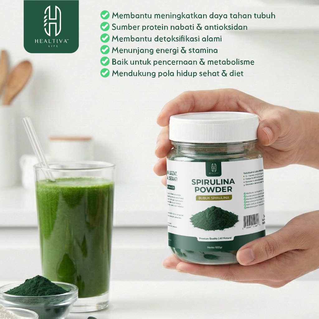 HEALTIVA Spirulina Powder 100gr Bubuk Spirulina Superfood Smoothie Detox Alami Premium