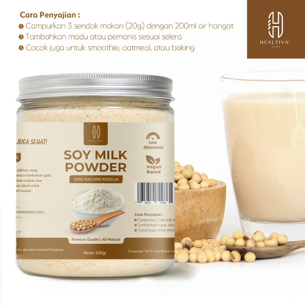 HEALTIVA Susu Kedelai Bubuk Murni Soy Milk Powder Pure Kedele Bubuk Tanpa Gula Tambahan 200gr