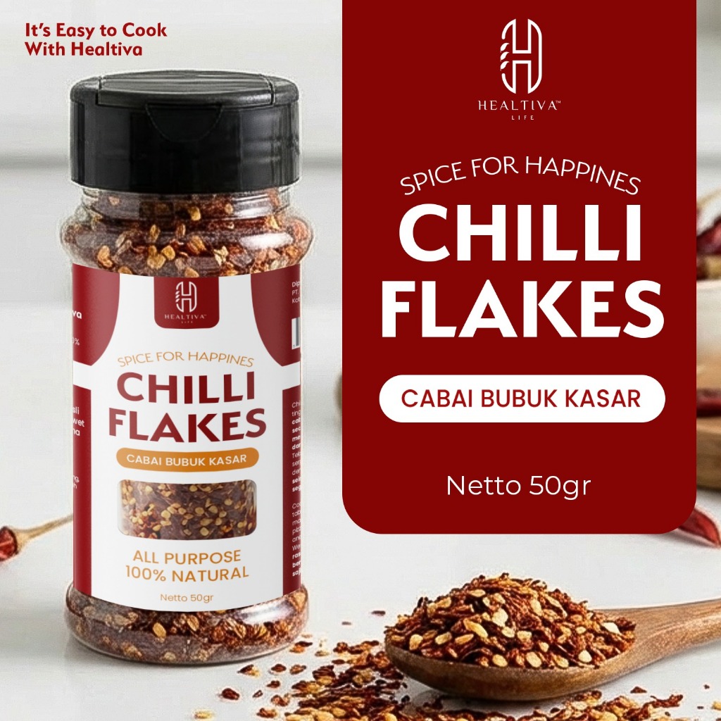 HEALTIVA Chili Flakes 45gr Cabe Bubuk Kasar Bubuk Cabe Healtiva All Purpose 100% Natural Non MSG