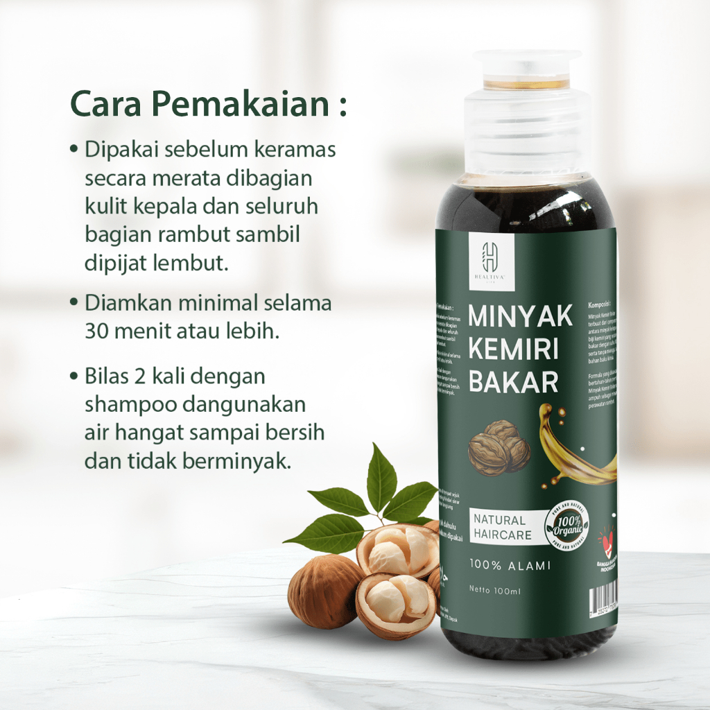 HEALTIVA Minyak Kemiri Bakar 100ml Penghitam Rambut