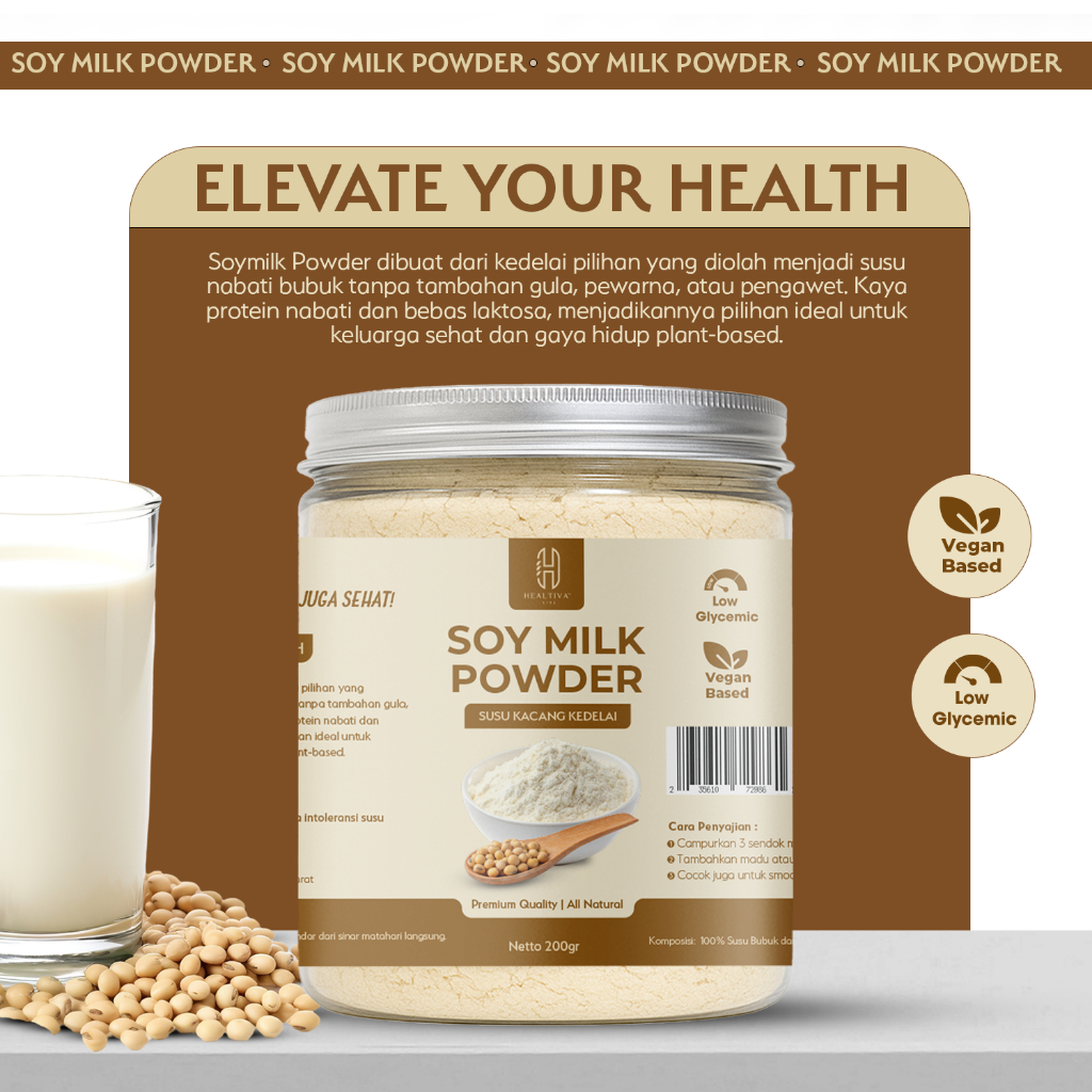 HEALTIVA Susu Kedelai Bubuk Murni Soy Milk Powder Pure Kedele Bubuk Tanpa Gula Tambahan 200gr
