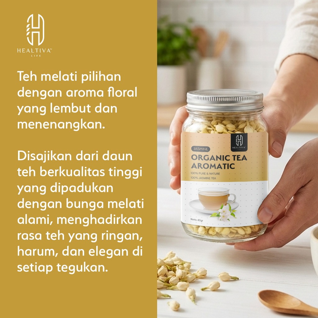 HEALTIVA Teh Bunga Melati Organik Organic Tea Jasmine  Premium Relaxing Aroma Harum Alami 40gr