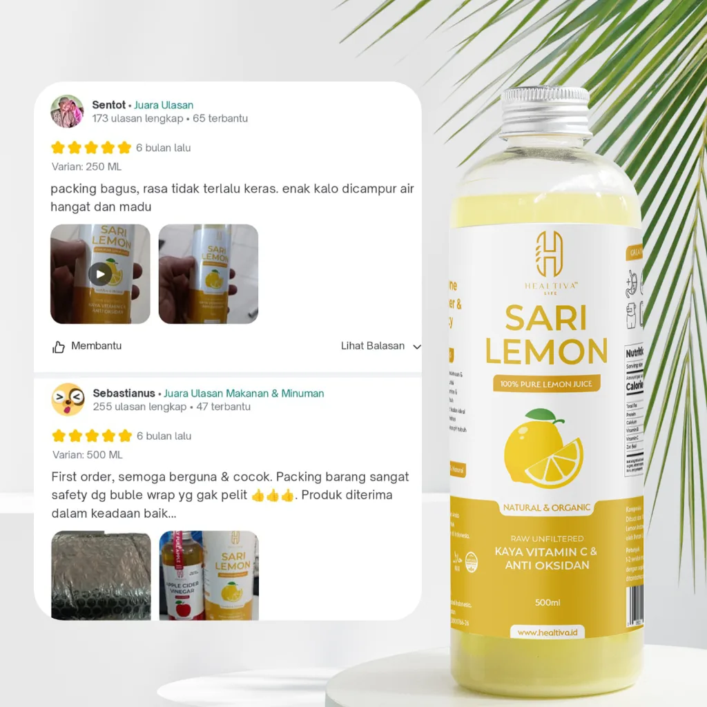 HEALTIVA Sari Lemon Murni 500ml Perasan Air Lemon Asli Minuman Kesehatan