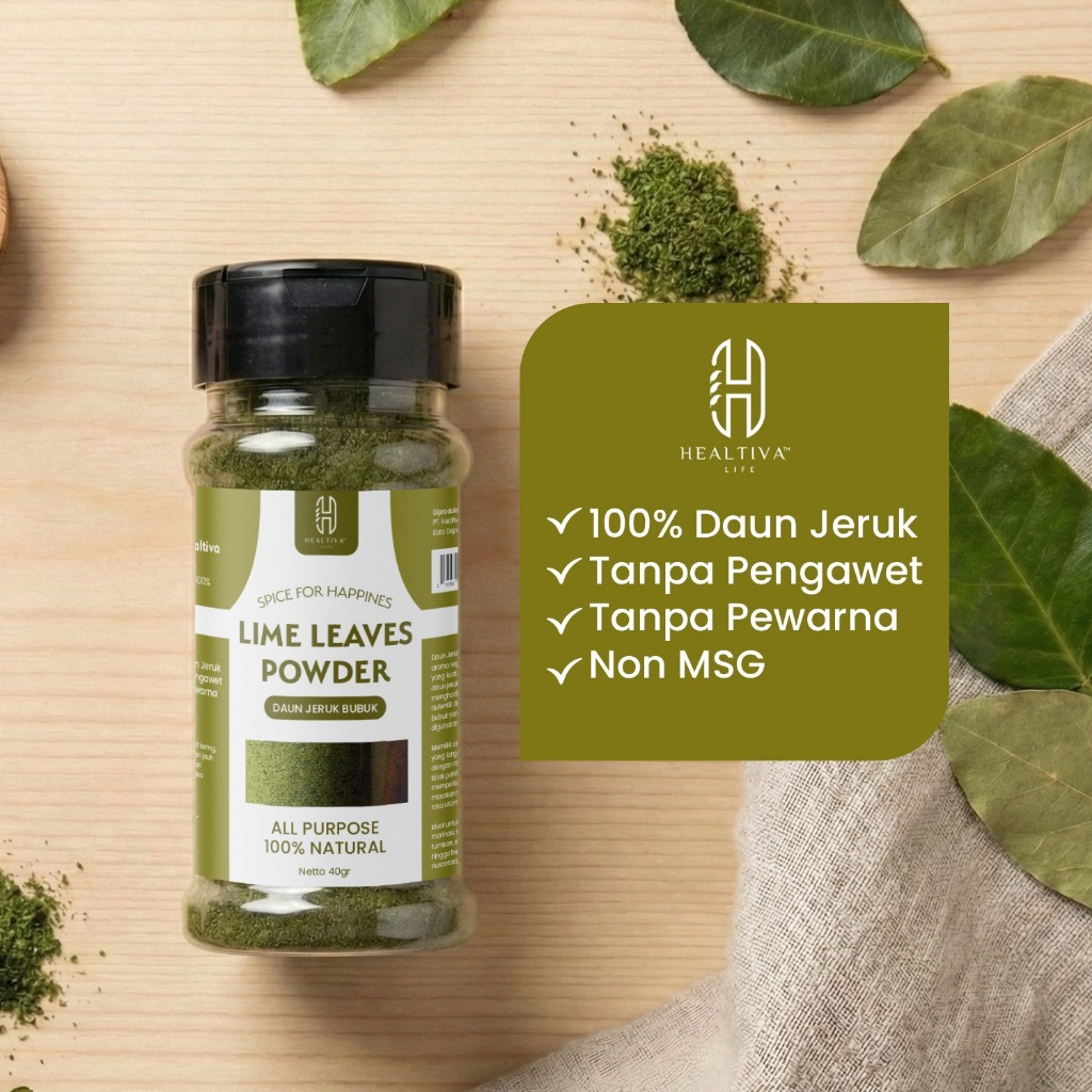 HEALTIVA Lime Leaves Powder 40gr Bubuk Daun Jeruk Bumbu Masak Alami Non MSG Premium
