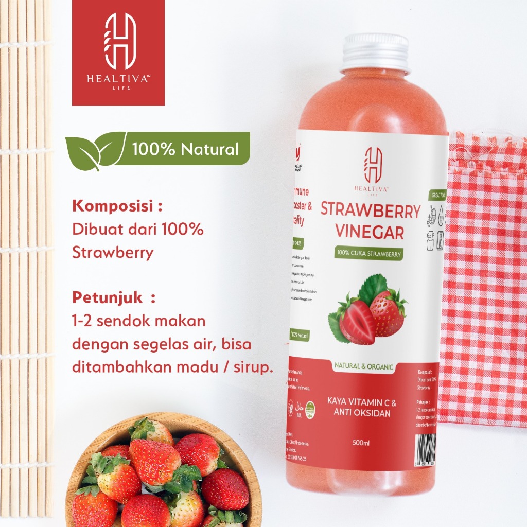 HEALTIVA Cuka Buah Strawberry 500ml Strawberry Vinegar With The Mother