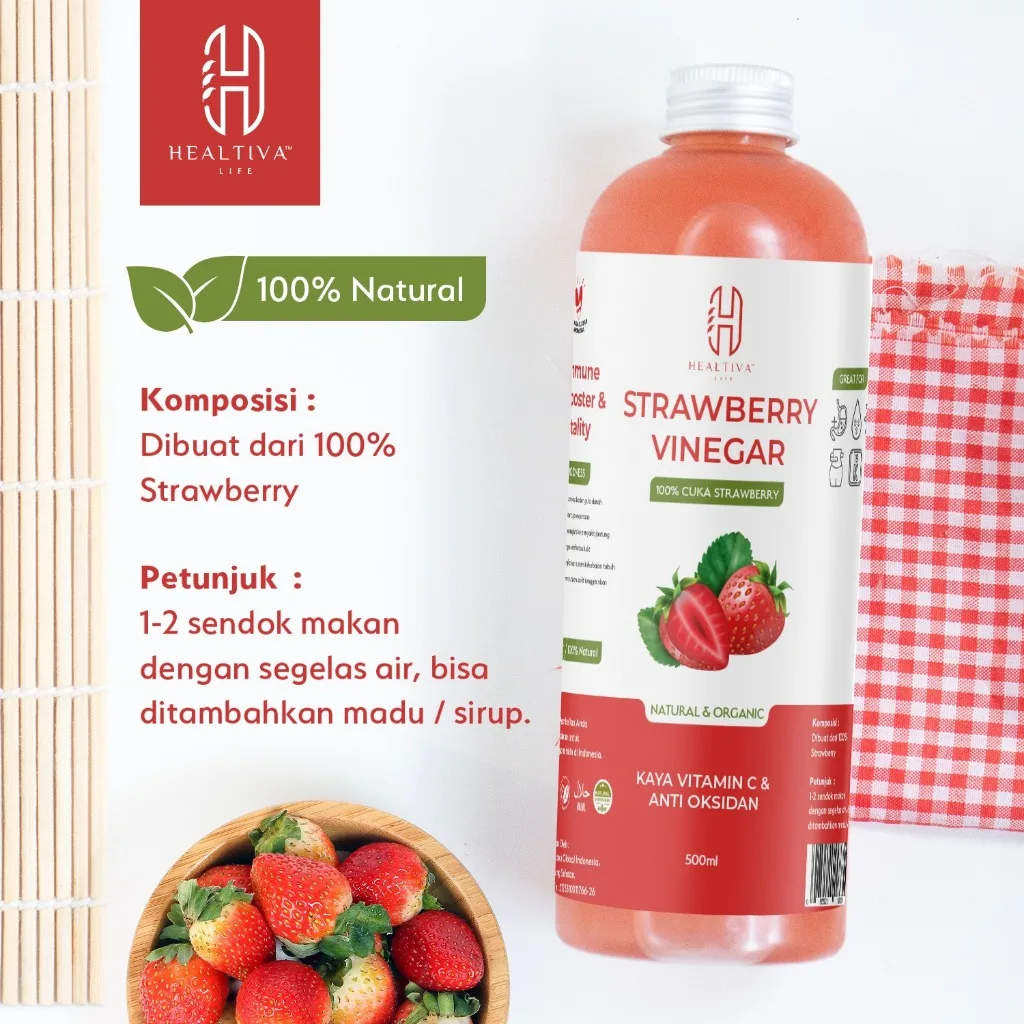 HEALTIVA Cuka Buah Strawberry 500ml Strawberry Vinegar With The Mother