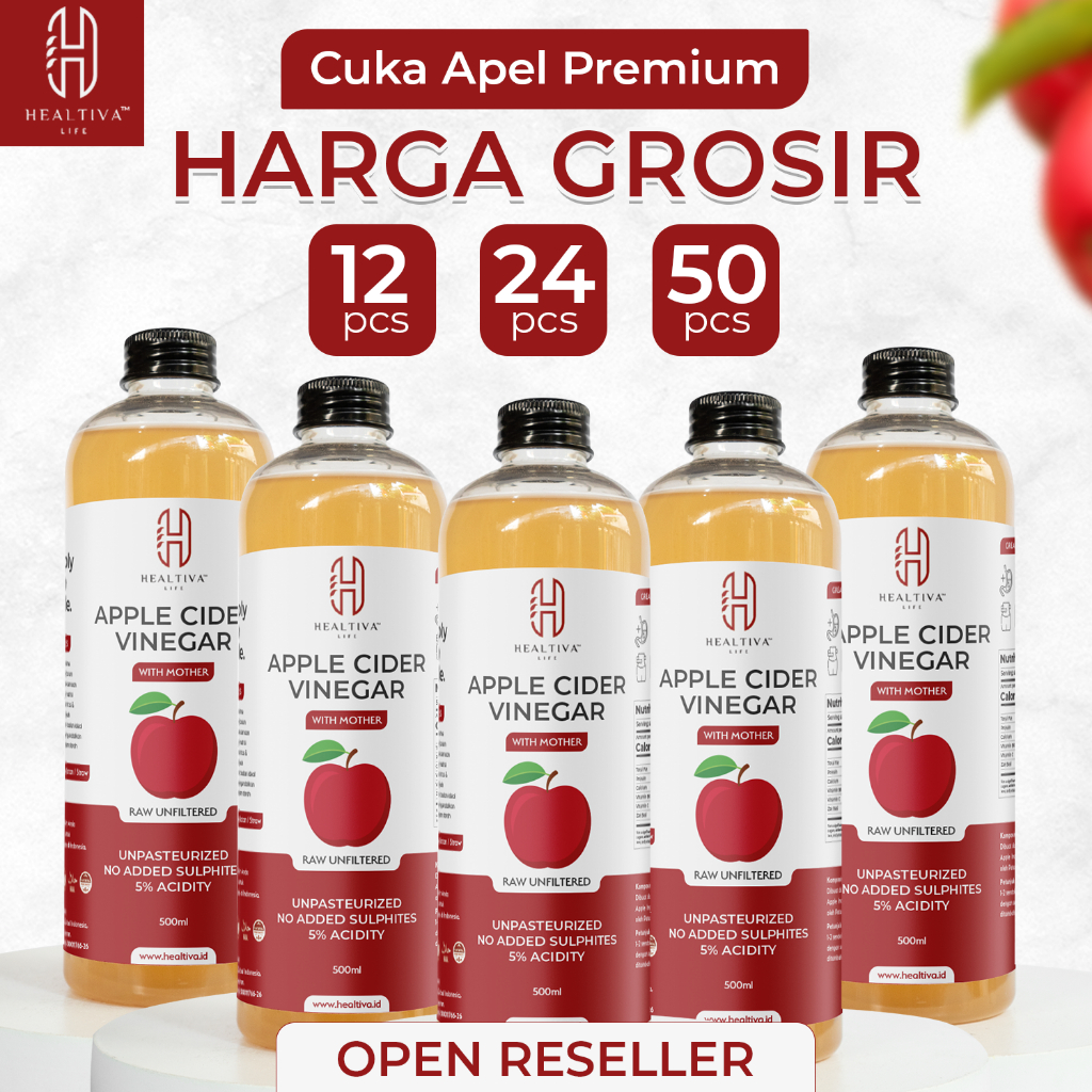 HEALTIVA Cuka Apel 500 ML GROSIR Cuka Apel Organik Apple Cider Vinegar With The Mother Murni 100%