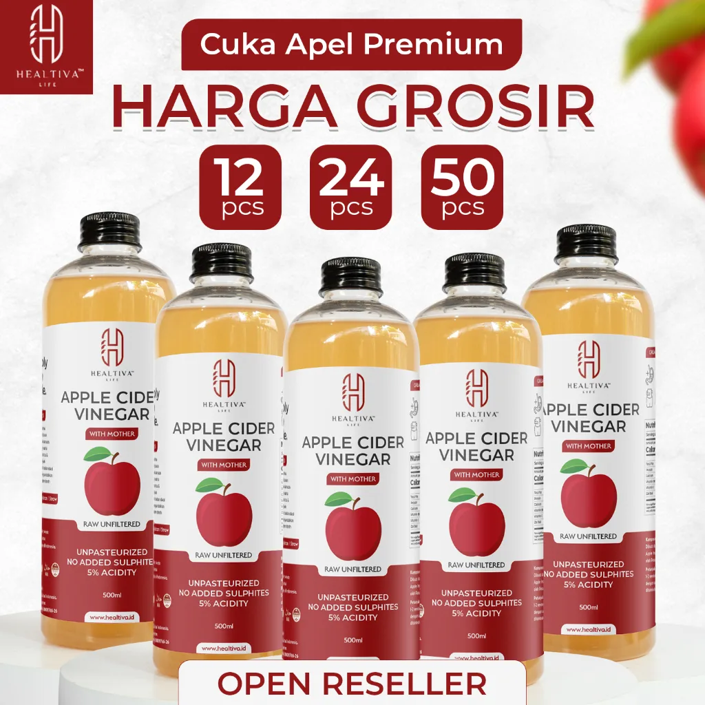 HEALTIVA Cuka Apel 500 ML GROSIR Cuka Apel Organik Apple Cider Vinegar With The Mother Murni 100%