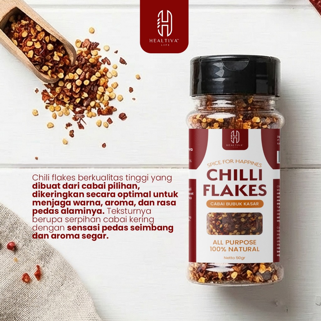 HEALTIVA Chili Flakes 45gr Cabe Bubuk Kasar Bubuk Cabe Healtiva All Purpose 100% Natural Non MSG