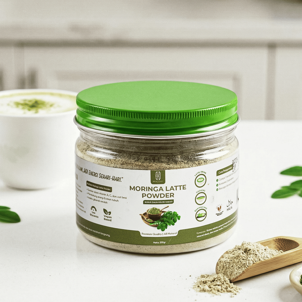 HEALTIVA Moringa Latte Minuman Daun Kelor Bubuk Kelor Latte Moringa Powder Friendly & Bebas Laktosa