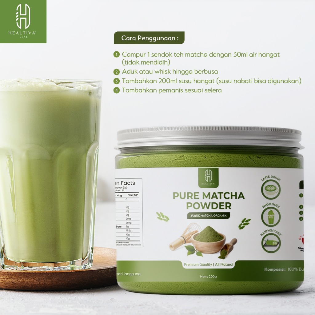 HEALTIVA Pure Matcha Powder Bubuk Matcha Premium Organik Original