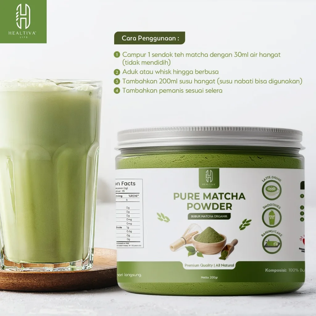 HEALTIVA Pure Matcha Powder 200gr Bubuk Matcha Premium Organik Original
