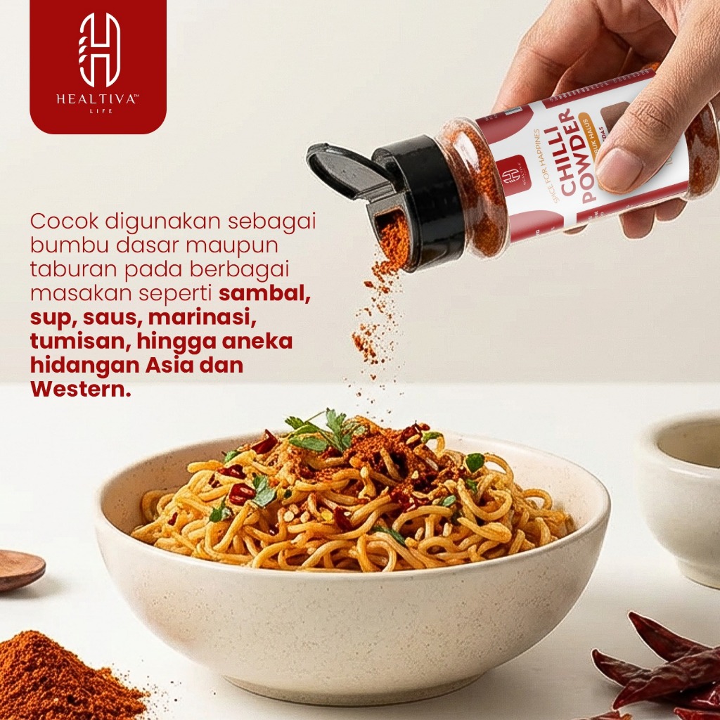 HEALTIVA Chilli Powder 45gr Cabe Bubuk Halus Extra Pedas Bubuk Cabe Asli Tanpa MSG