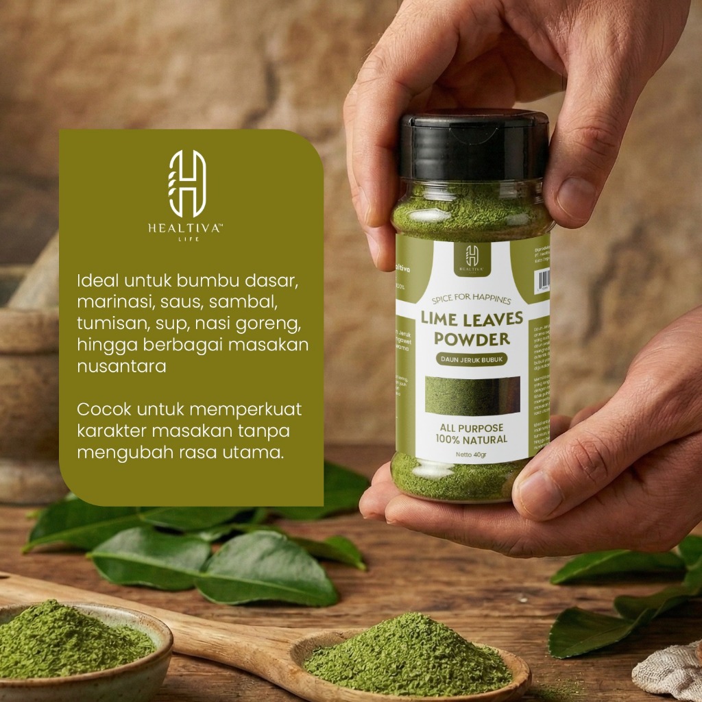HEALTIVA Lime Leaves Powder 40gr Bubuk Daun Jeruk Bumbu Masak Alami Non MSG Premium