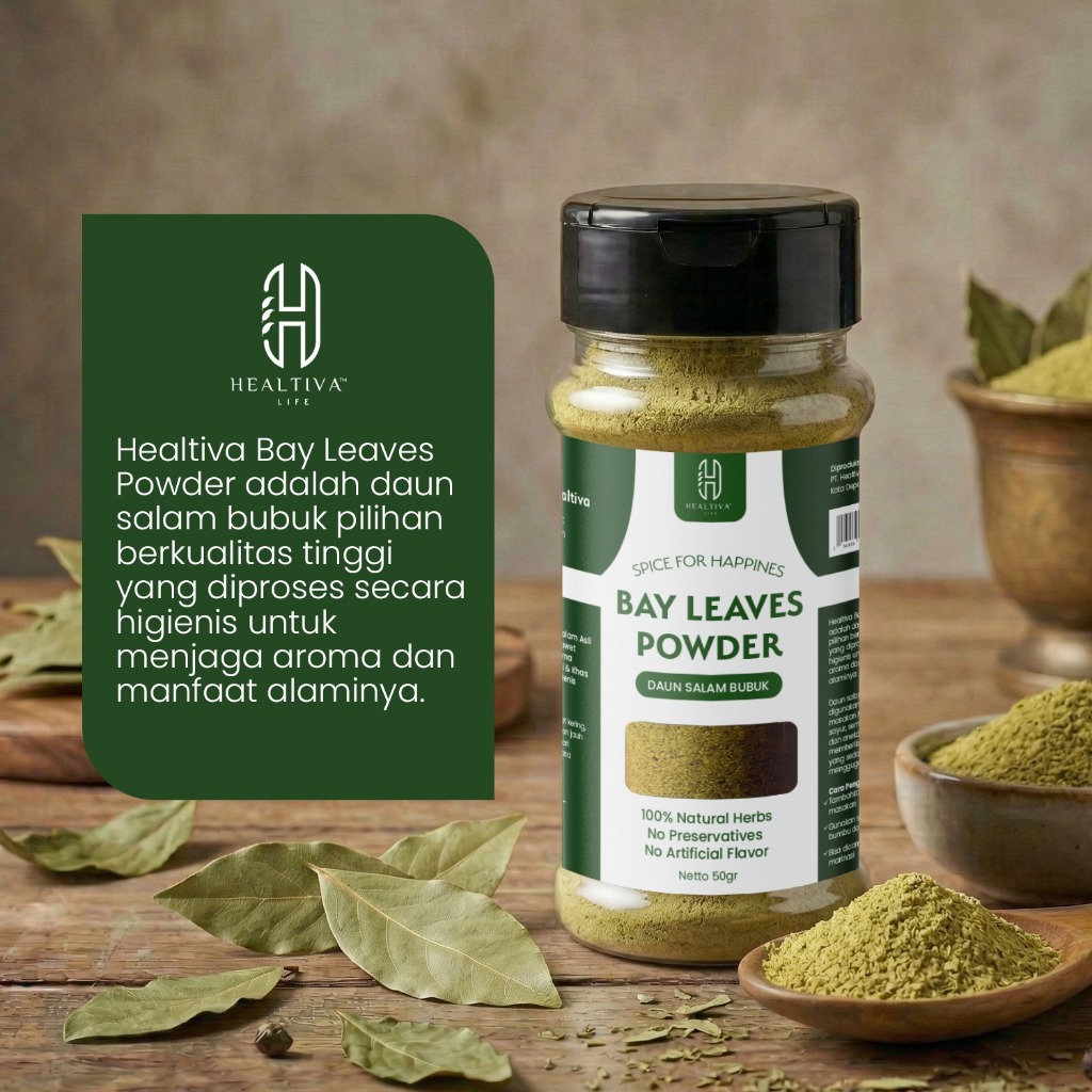 HEALTIVA Bay Leaves Powder 50gr Bubuk Daun Salam Bumbu Masak Alami Non MSG Tanpa Pengawet
