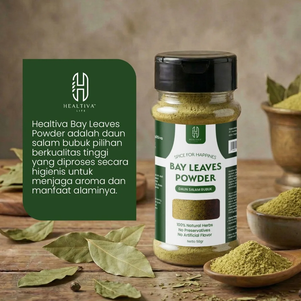 HEALTIVA Bay Leaves Powder 50gr Bubuk Daun Salam Bumbu Masak Alami Non MSG Tanpa Pengawet
