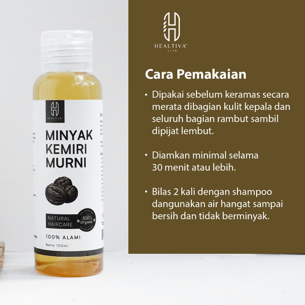 HEALTIVA  Minyak Kemiri Murni 100% Asli Penumbuh Rambut Alami & Perawatan Rambut Rontok 100ml