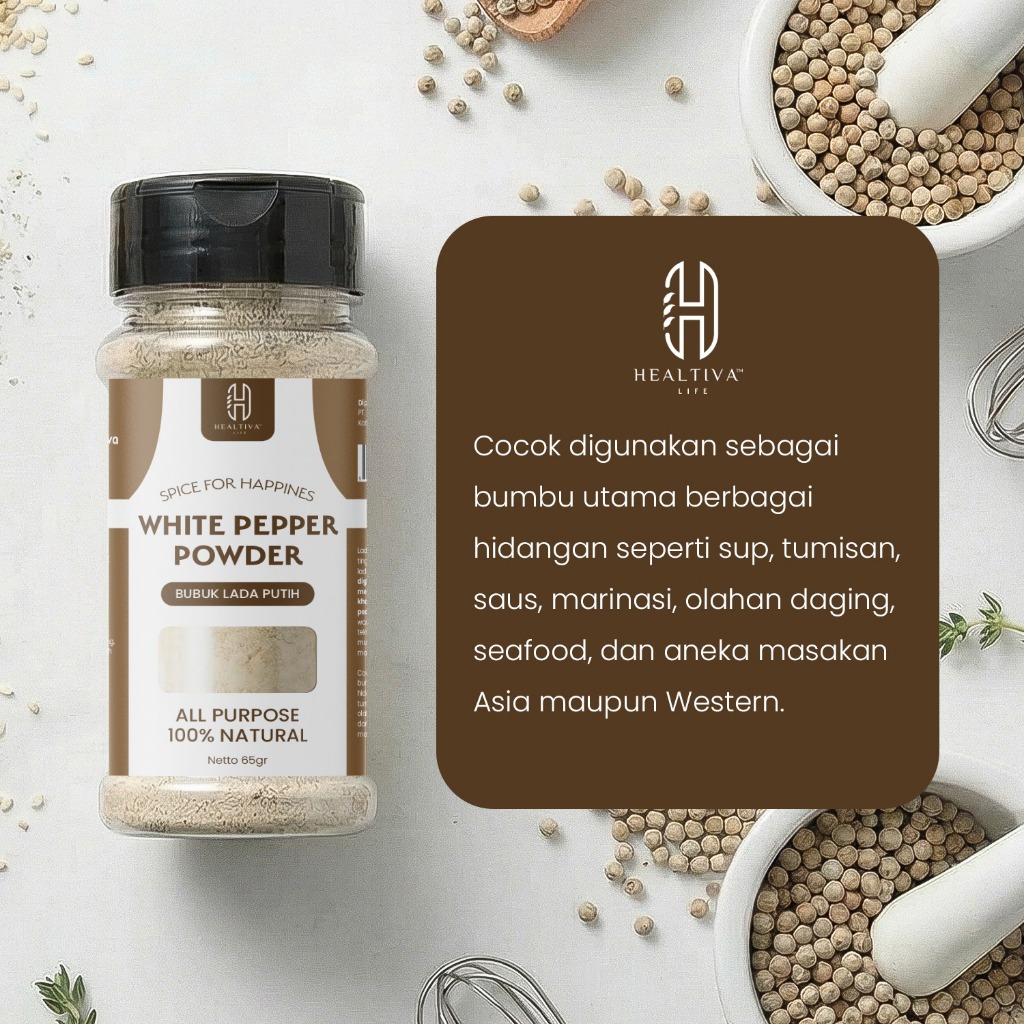 HEALTIVA Lada Putih Bubuk 65gr White Papper Powder Bumbu Dapur Bubuk Non MSG