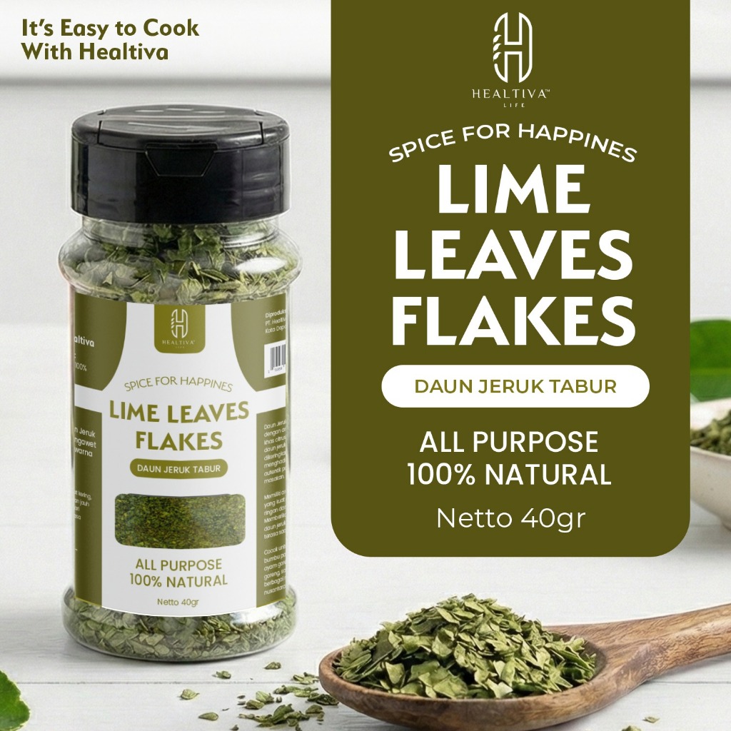 HEALTIVA Lime Leaves Flakes 40gr Daun Jeruk Kering Tabur Bumbu Masak Alami Premium