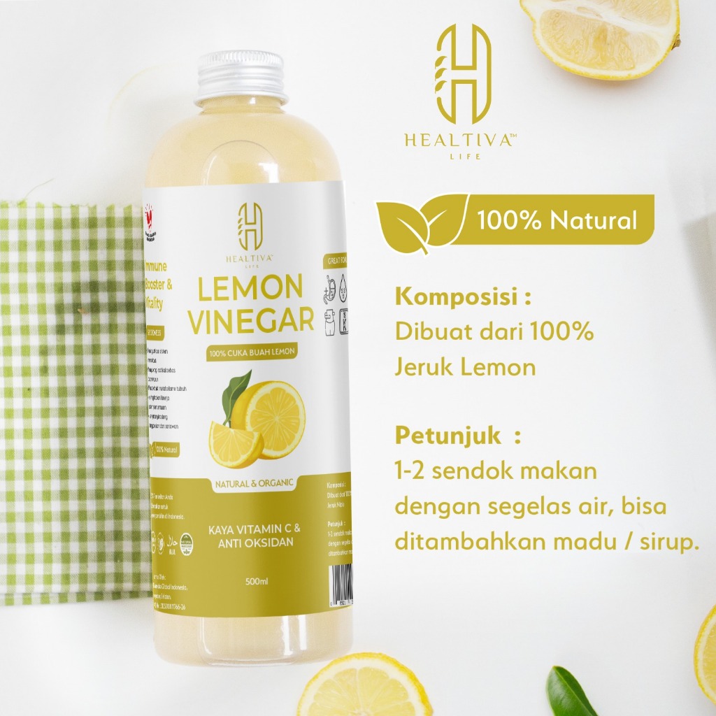 HEALTIVA Cuka Lemon Murni 500ml Lemon Cider Vinegar Minuman Diet & Detox