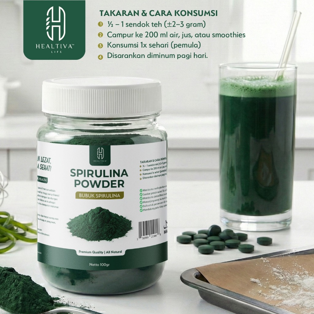 HEALTIVA Spirulina Powder 100gr Bubuk Spirulina Superfood Smoothie Detox Alami Premium