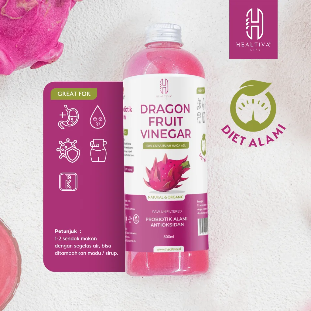 HEALTIVA Dragon Fruit Vinegar 500ml Cuka Buah Naga Probiotik Alami