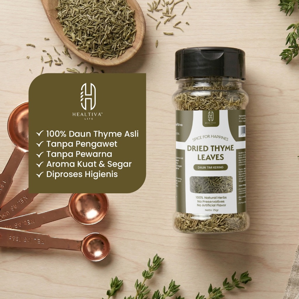 HEALTIVA  Dried Thyme Leaves 25gr Daun Thyme Kering Bumbu Masak Western Premium Non MSG