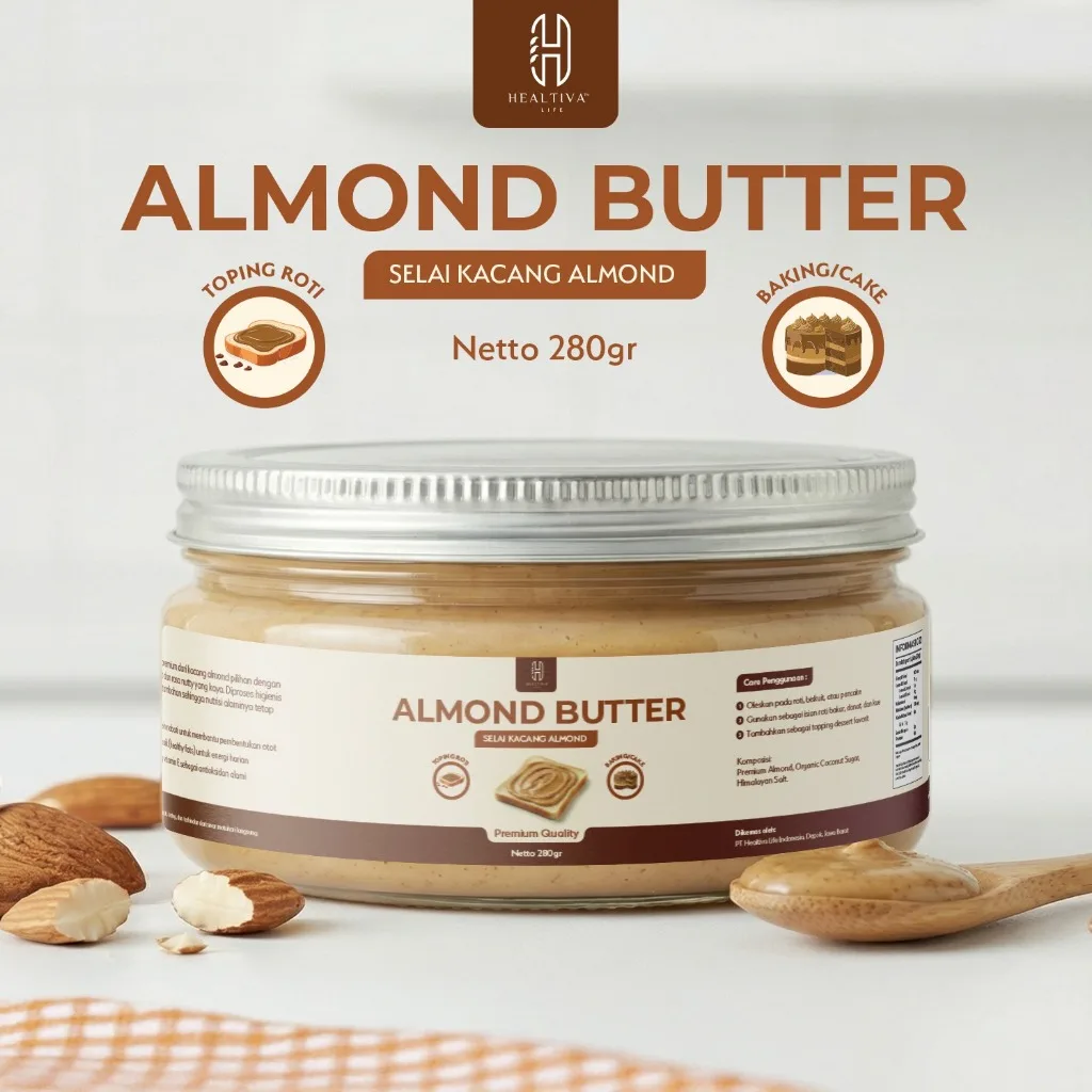 Almond Butter 250gr Selai Kacang Almond Creamy Gula Kelapa Organik Premium Spread