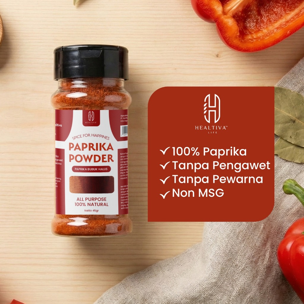 HEALTIVA Paprika Powder 45gr Bubuk Paprika Halus Bumbu Masak Non MSG Tanpa Pengawet Premium