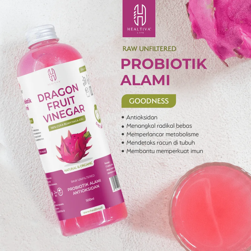 HEALTIVA Dragon Fruit Vinegar 500ml Cuka Buah Naga Probiotik Alami