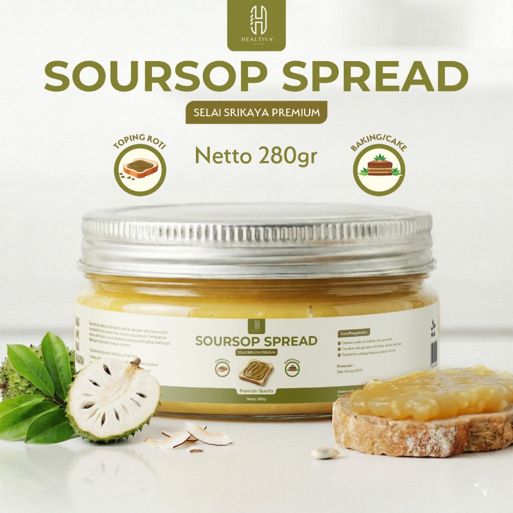 HEALTIVA Soursop Spread 280gr Selai Srikaya Buah Asli Creamy Oles Roti Dessert Premium