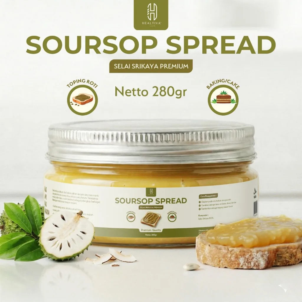 Soursop Spread 280gr Selai Srikaya Buah Asli Creamy Oles Roti Dessert Premium