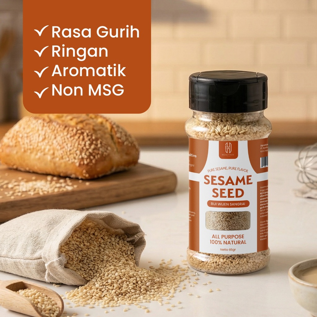 HEALTIVA Biji Wijen Sangrai Roasted Sesame Seed 100% Natural Non MSG Topping Masakan 65gr