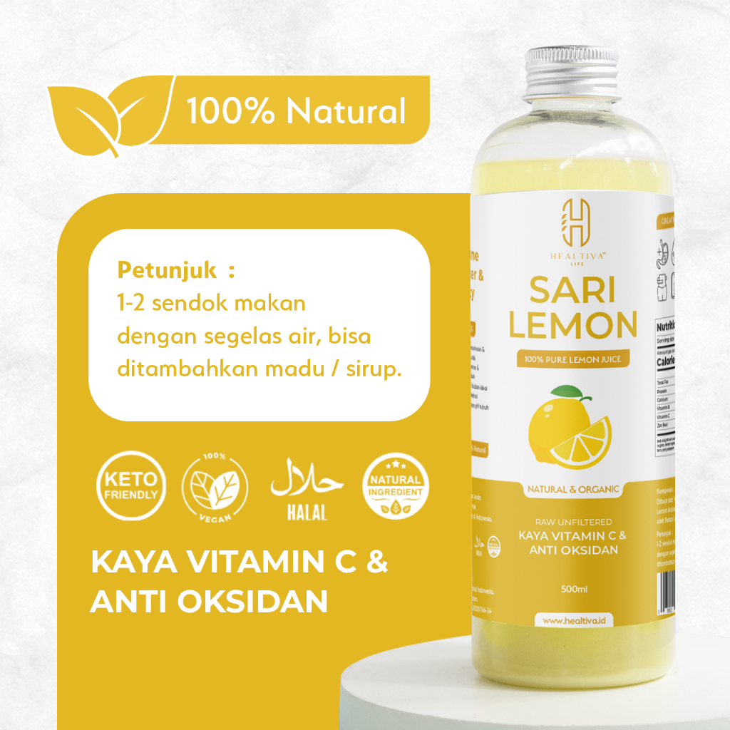 HEALTIVA Sari Lemon Murni 500ml Perasan Air Lemon Asli Minuman Kesehatan