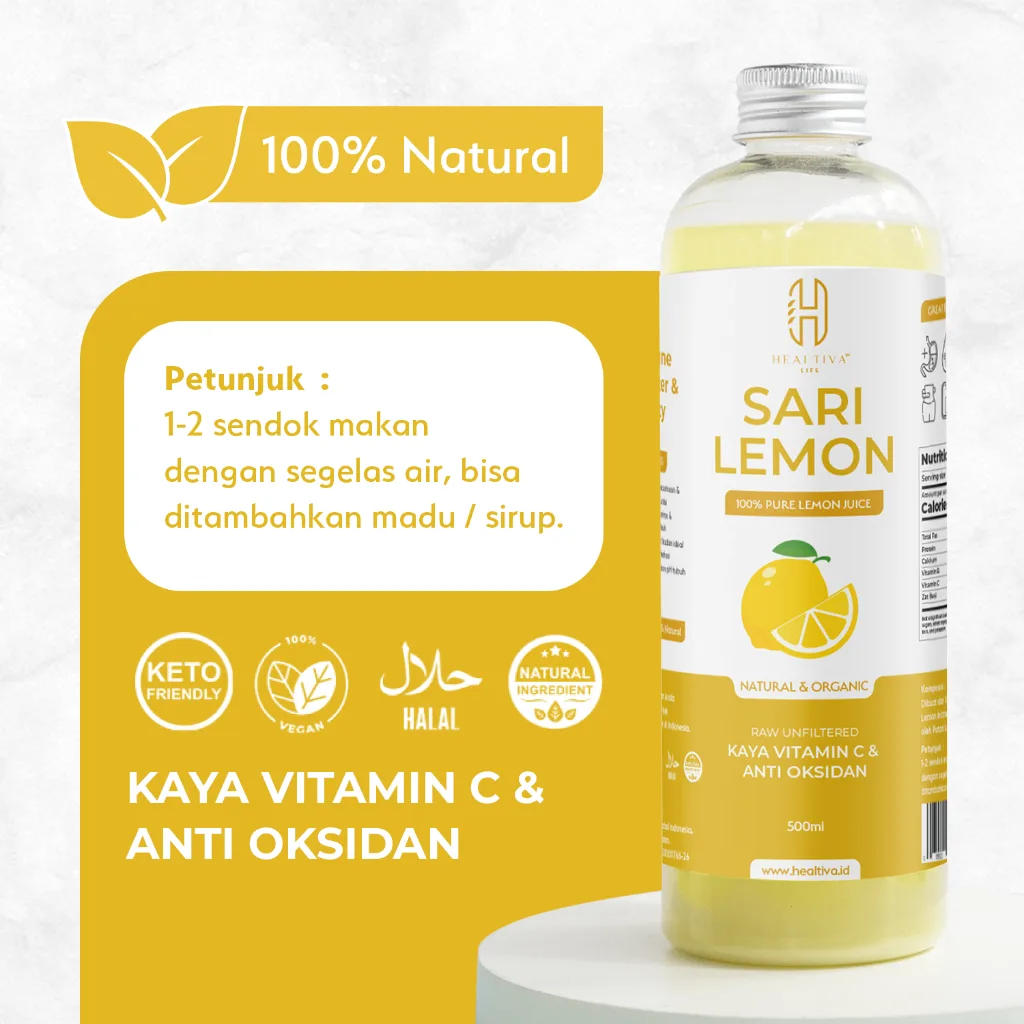 HEALTIVA Sari Lemon Murni 500ml Perasan Air Lemon Asli Minuman Kesehatan