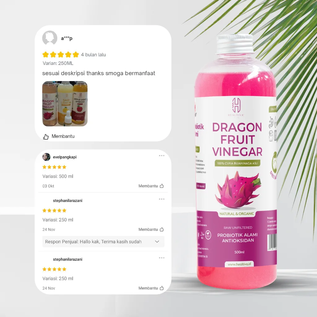 HEALTIVA Dragon Fruit Vinegar 500ml Cuka Buah Naga Probiotik Alami
