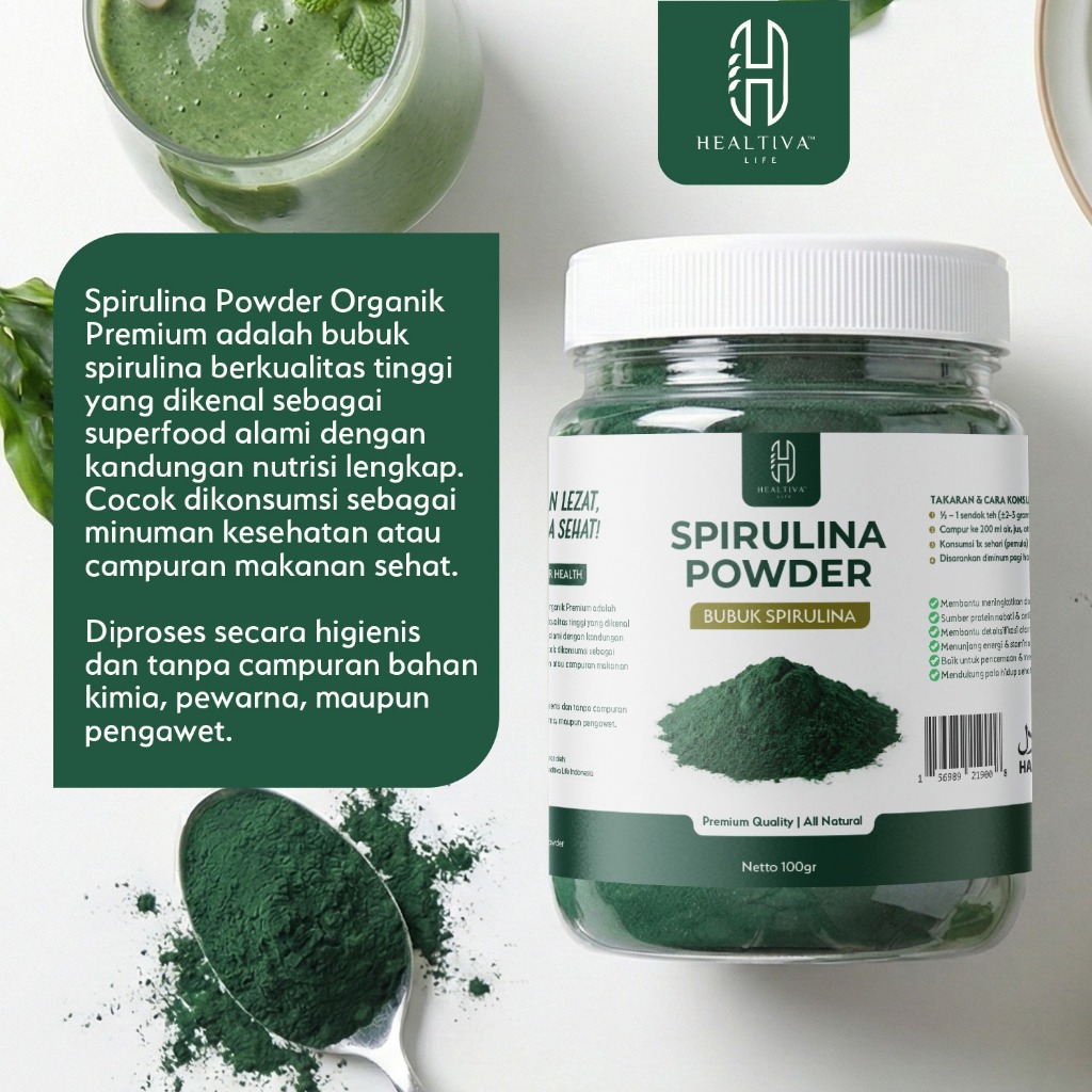 HEALTIVA Spirulina Powder 100gr Bubuk Spirulina Superfood Smoothie Detox Alami Premium