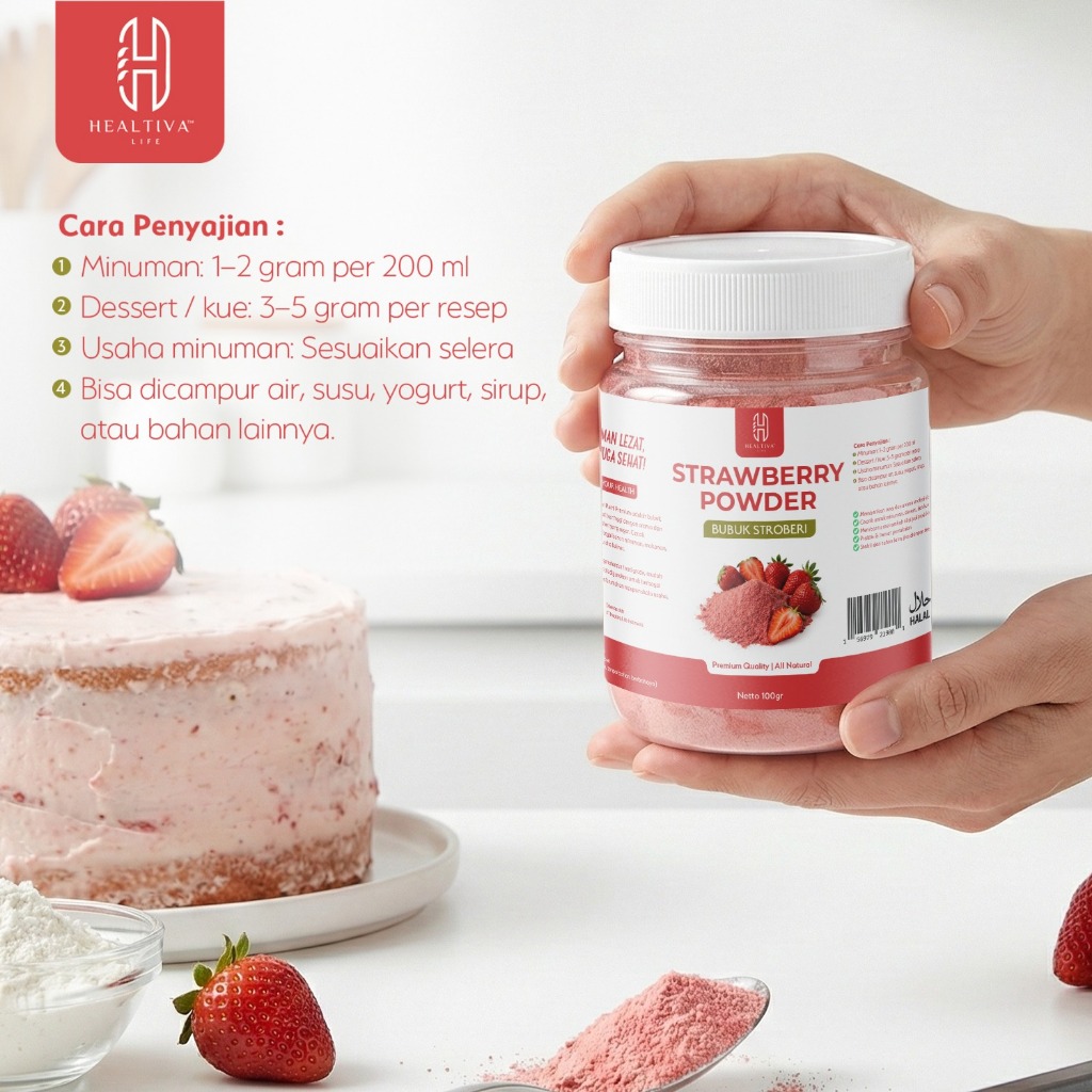 HEALTIVA Strawberry Powder Bubuk Stroberi 100gr Minuman Dessert Smoothie Topping Premium