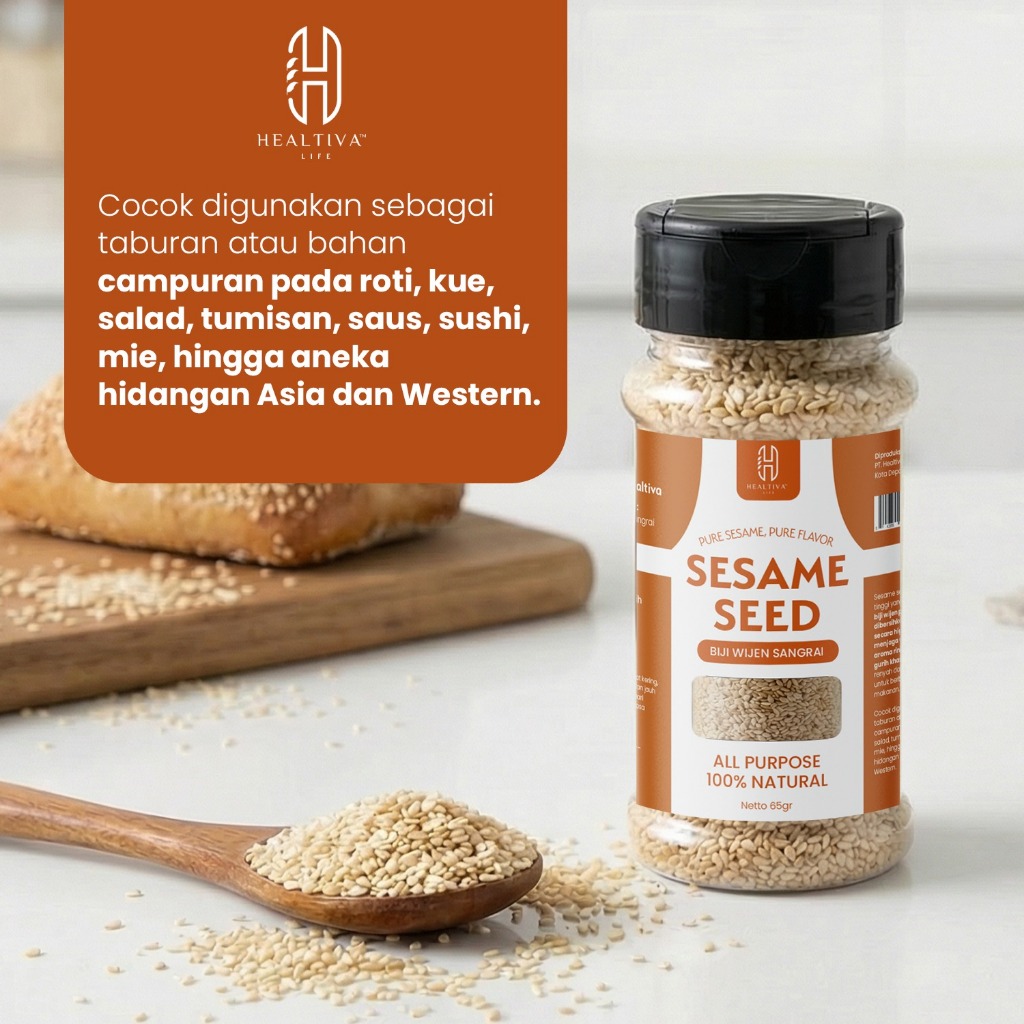 HEALTIVA Biji Wijen Sangrai Roasted Sesame Seed 100% Natural Non MSG Topping Masakan 65gr