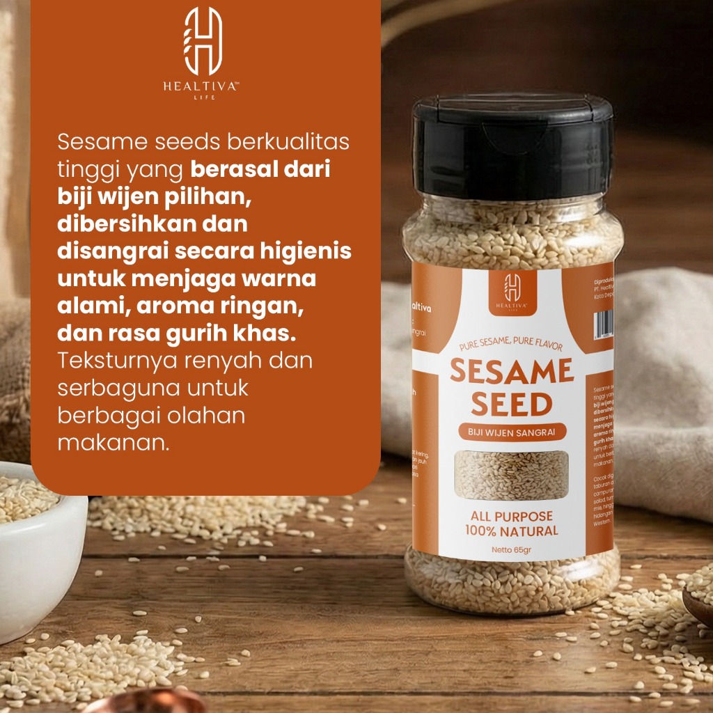HEALTIVA Biji Wijen Sangrai Roasted Sesame Seed 100% Natural Non MSG Topping Masakan 65gr