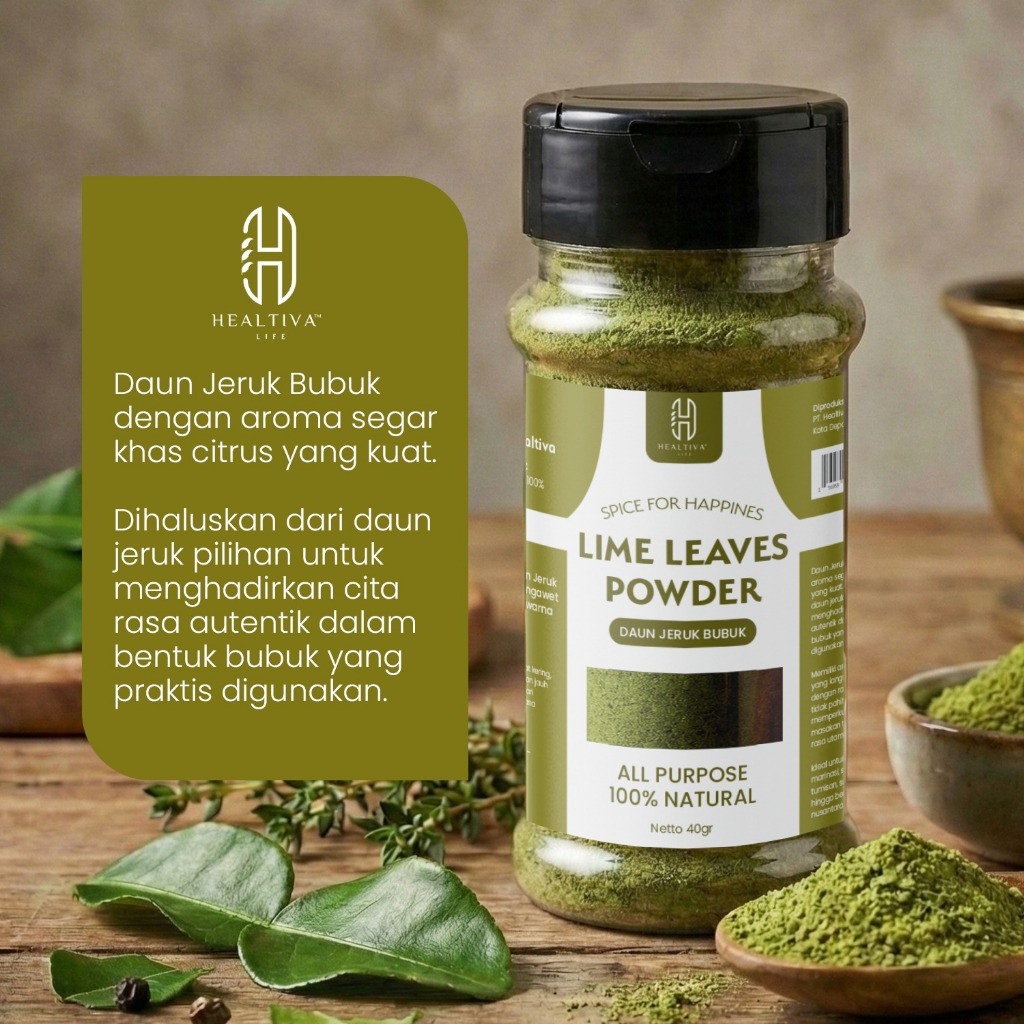 HEALTIVA Lime Leaves Powder 40gr Bubuk Daun Jeruk Bumbu Masak Alami Non MSG Premium