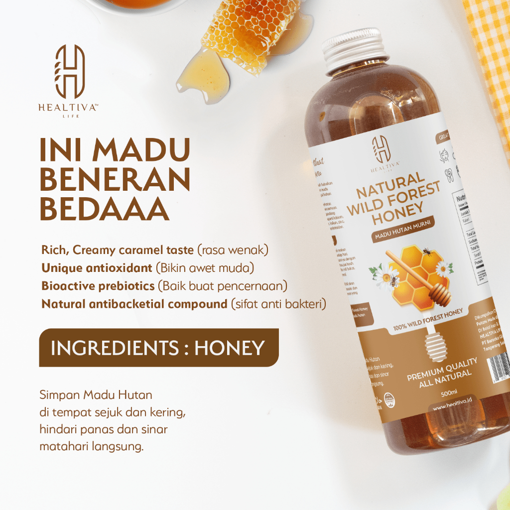 HEALTIVA Madu Hutan Murni 500ml Madu Asli Tanpa Campuran Raw Honey Alami