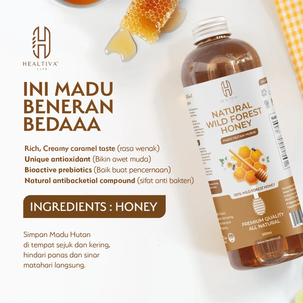 HEALTIVA Madu Hutan Murni 500ml Madu Asli Tanpa Campuran Raw Honey Alami