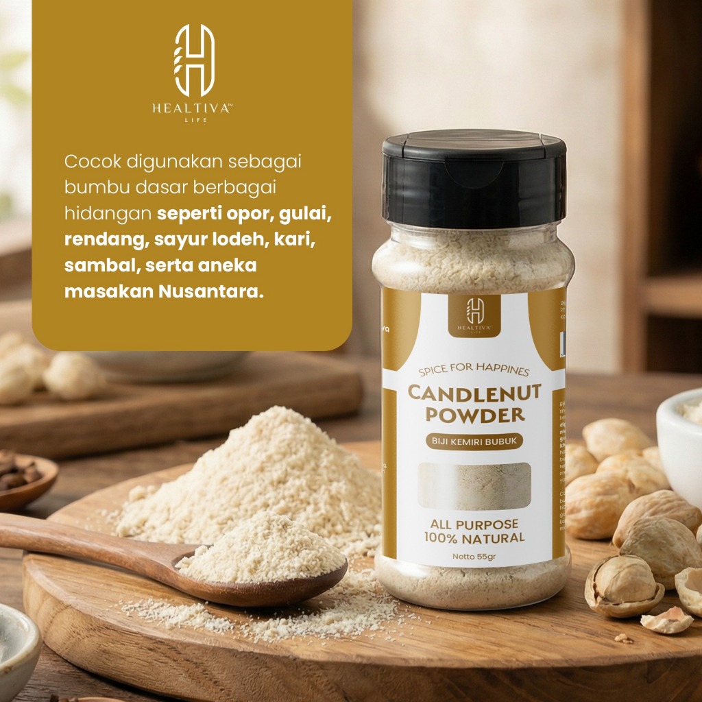 HEALTIVA Biji Kemiri Bubuk 55gr Candlenut powder Tanpa MSG Bumbu Masakan