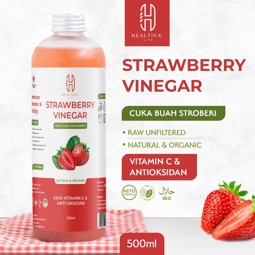 HEALTIVA Cuka Buah Strawberry 500ml Strawberry Vinegar With The Mother