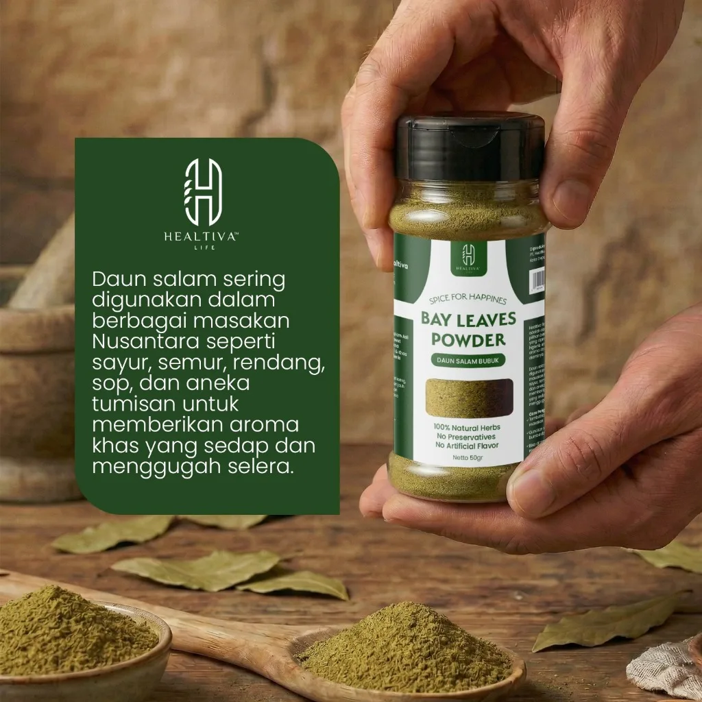 HEALTIVA Bay Leaves Powder 50gr Bubuk Daun Salam Bumbu Masak Alami Non MSG Tanpa Pengawet