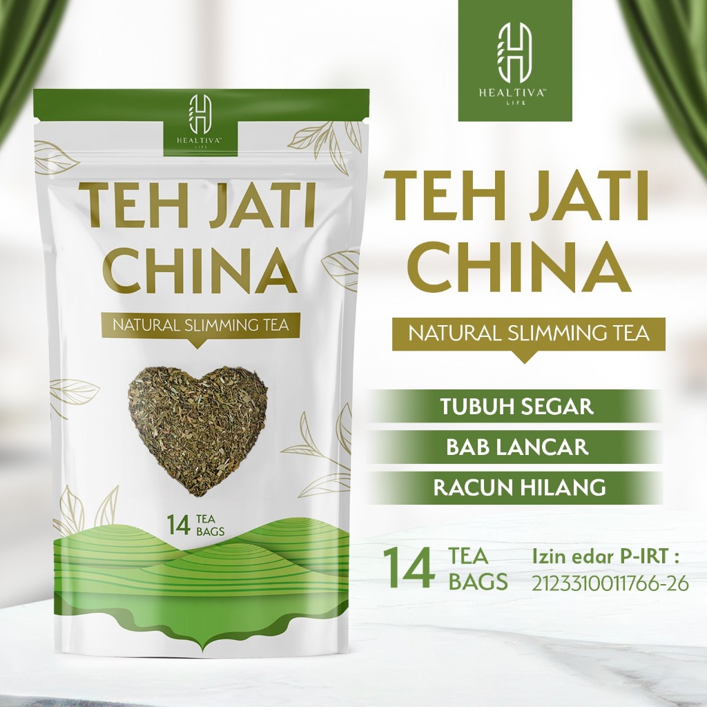 HEALTIVA Teh  Daun Jati China Teh Diet 14 Kantong Teh Herbal Celup Daun Senna Pelancar Pencernaan